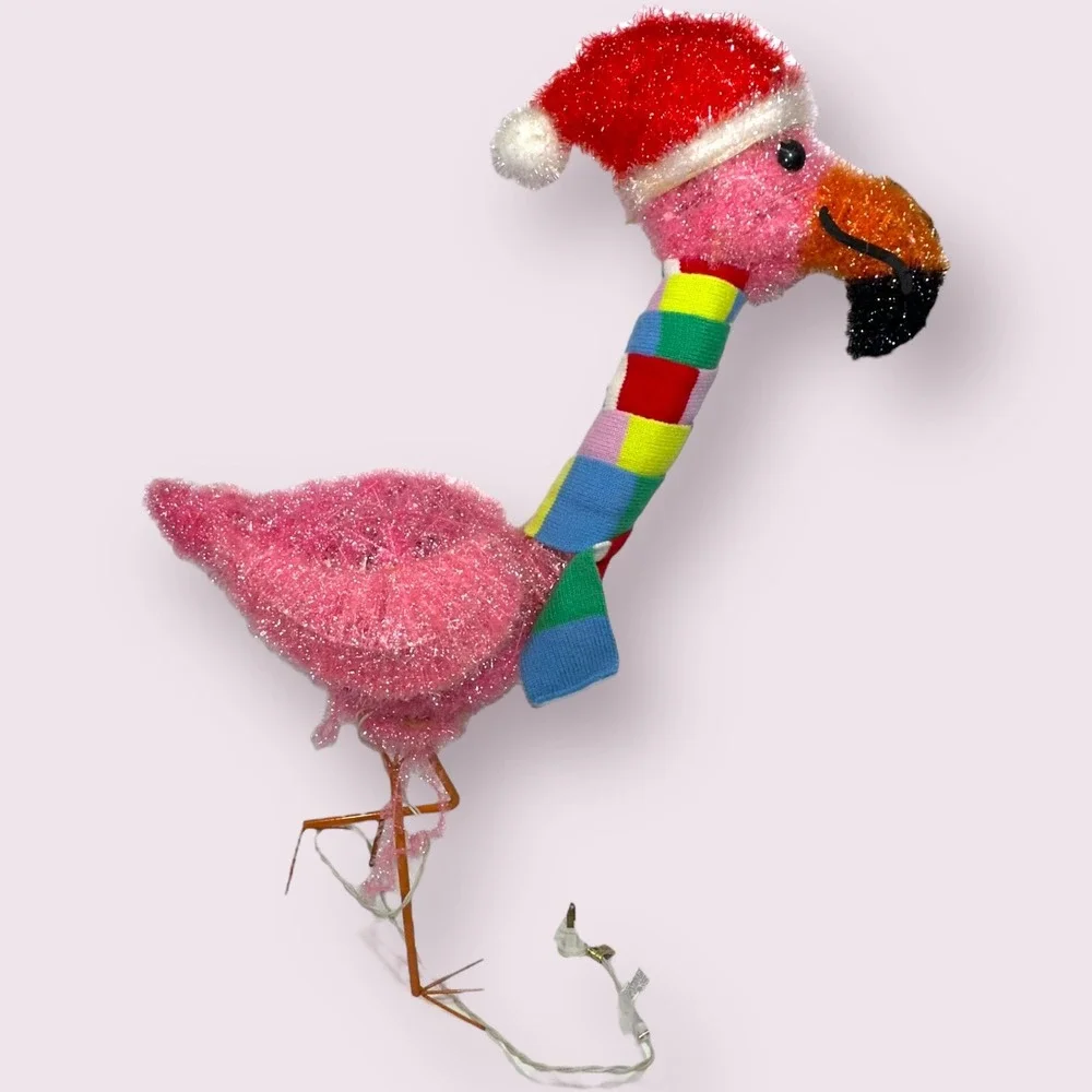 HTF Wondershop Tinsel Christmas Flamingo Light-Up Yard Stake‎ Decoration - Read